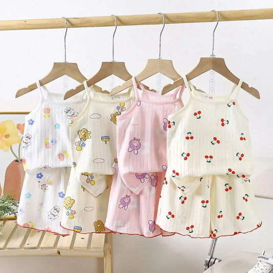Conjuntos de ropa para bebé, conjuntos de tirantes de verano para niña pequeña, camisetas y pantalones cortos con estampado de algodón para bebé, conjuntos de chándal para recién nacido