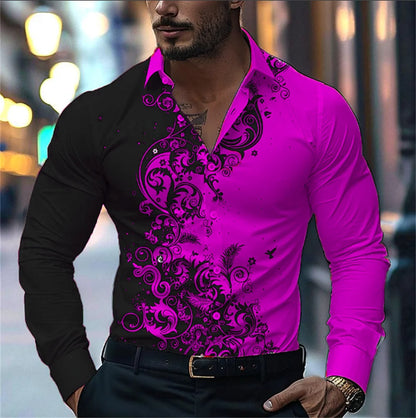 Camisa estampada con degradado para hombre, estilo informal elegante, manga larga con solapa, ideal para fiestas y eventos sociales, 9 colores