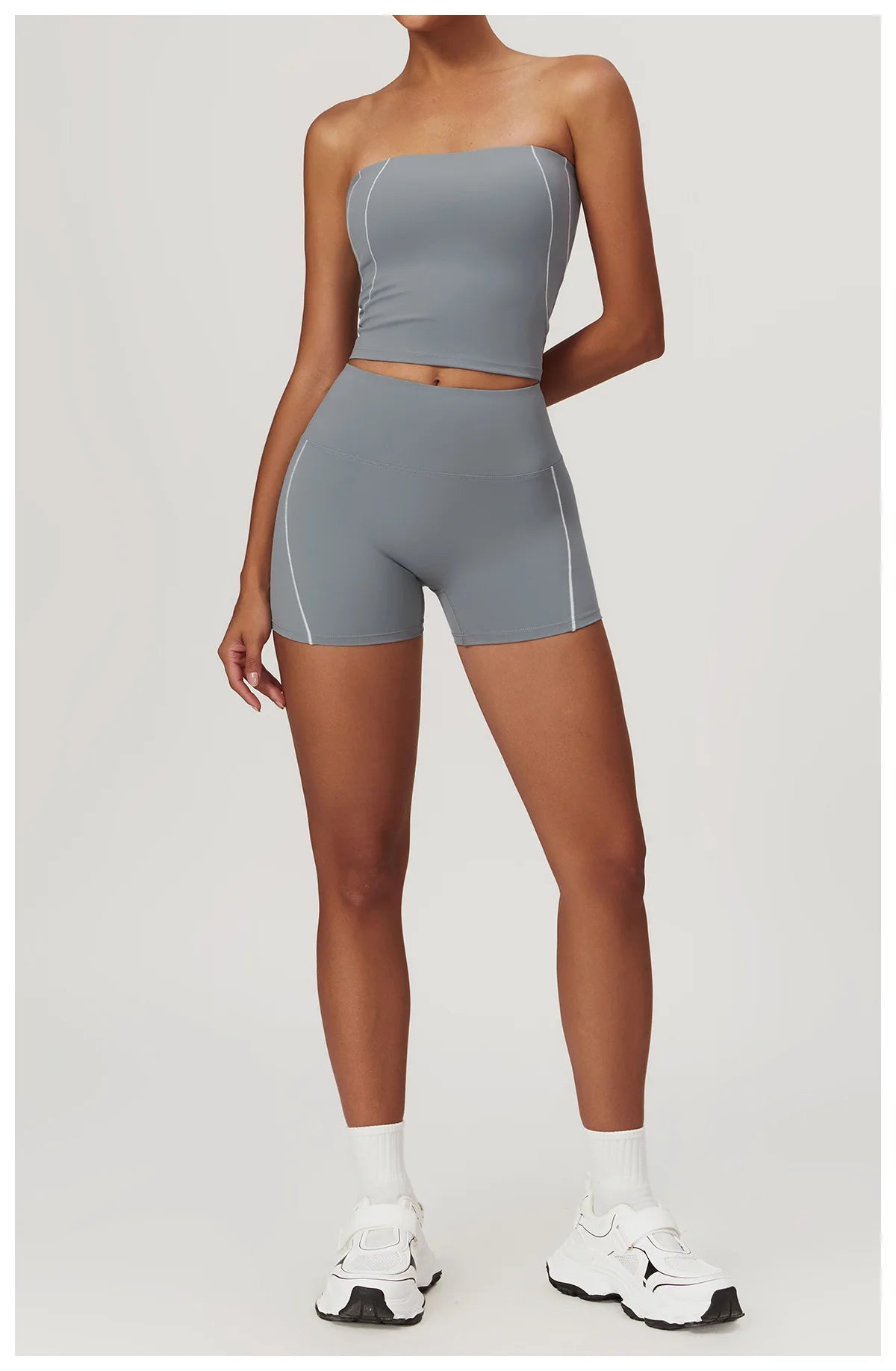 Conjunto deportivo de yoga FUBEIKE para mujer, de verano, color nude, ajustado, con espalda descubierta, ideal para gimnasio, ropa deportiva para mujer, para correr al aire libre.