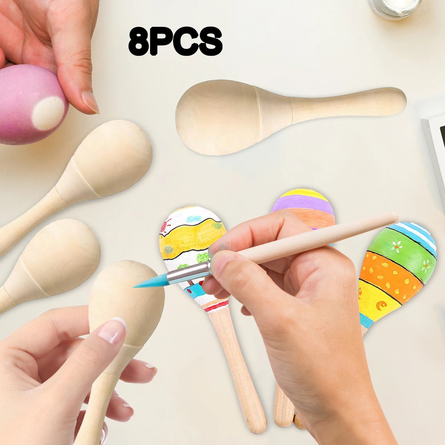 8 maracas de madera para niños y adultos, hechas a mano, con sonido claro. Mini maracas pintadas a mano, juguetes artesanales, decoración.