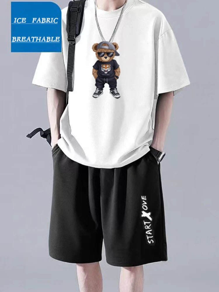 Ropa deportiva de verano para hombre 2025: camiseta fina y transpirable y pantalones cortos casuales de moda para baloncesto y deportes de ocio.