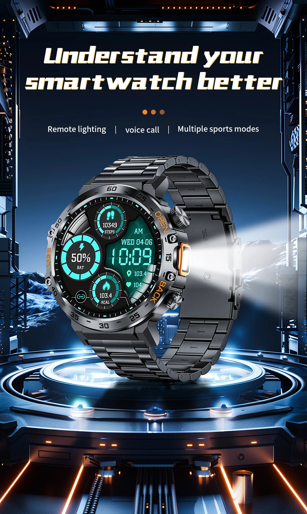 Nuevo reloj inteligente militar para hombre, pantalla AMOLED HD de 360*360, resistente al agua, con linterna LED, deportivo, para Android e iOS.
