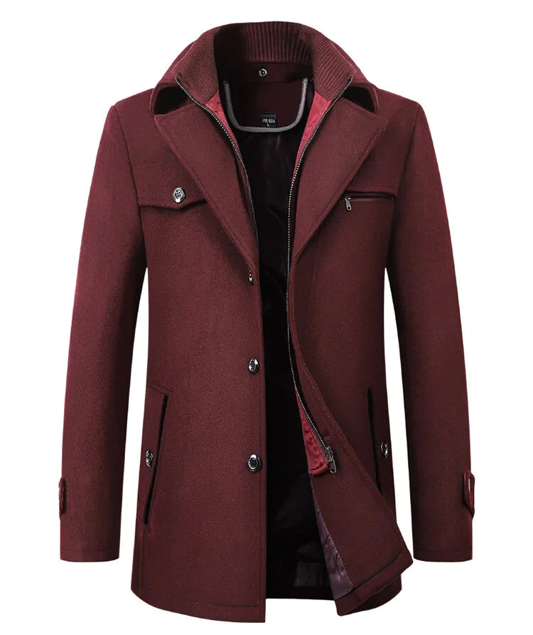 2025 High quality men's wool coat medium length double collar winter plus cotton thickened wool coat men's coat
