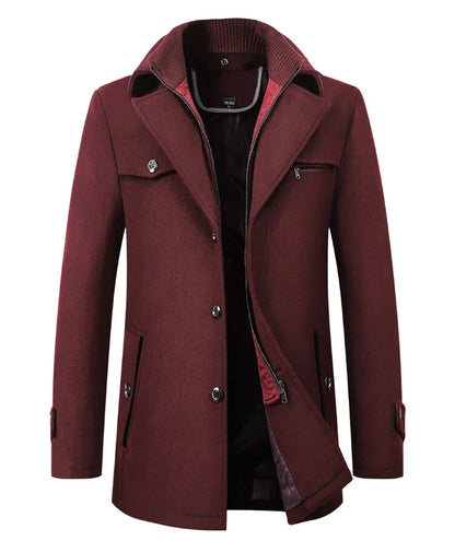 2025 High quality men's wool coat medium length double collar winter plus cotton thickened wool coat men's coat