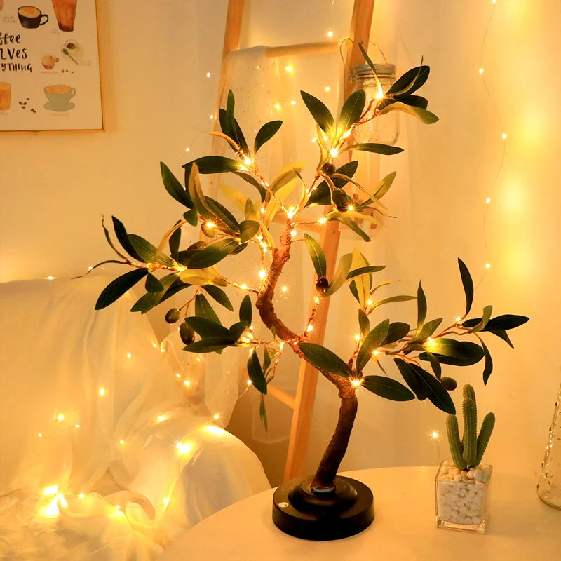 Luces LED para árbol, luz ambiental verde, lámparas de mesa con batería, para interiores, salas de estar, dormitorios, camping, decoración de verano para el hogar.