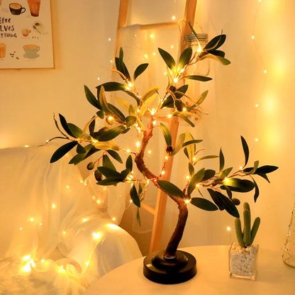 Luces LED para árbol, luz ambiental verde, lámparas de mesa con batería, para interiores, salas de estar, dormitorios, camping, decoración de verano para el hogar.