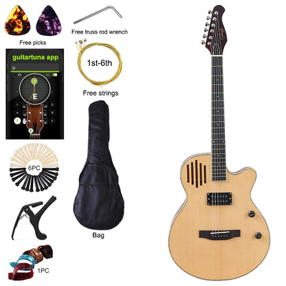 Guitarra acústica eléctrica de 40 pulgadas, cuerpo fino de 6 cuerdas, guitarra folk de buena calidad artesanal.