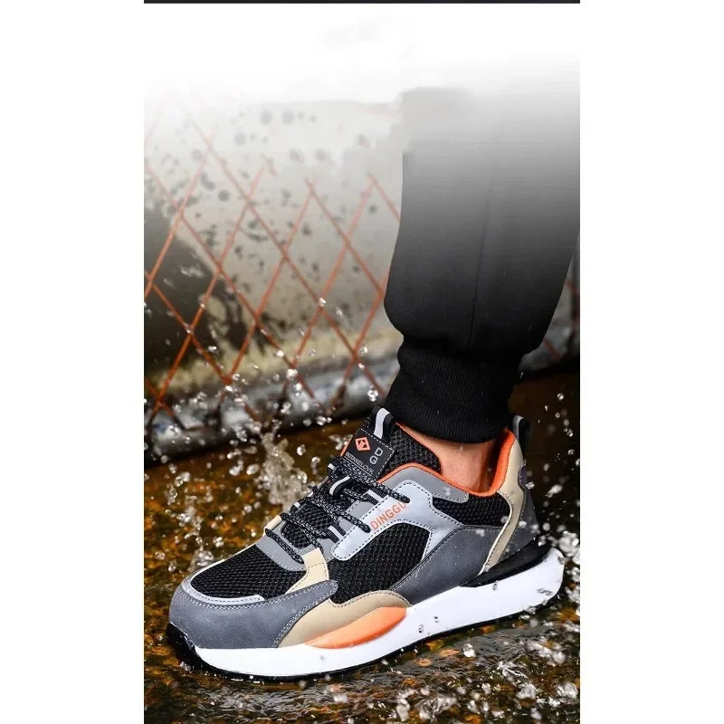 Zapatos de trabajo para hombre nuevos, con punta de acero, antigolpes y antipuñalamientos, transpirables y antideslizantes.