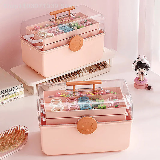 Caja de almacenamiento de accesorios para el cabello para niños, cuerda para la cabeza de bebé, horquilla, banda de goma, organizador de joyas para la cabeza, linda caja de joyería para niña