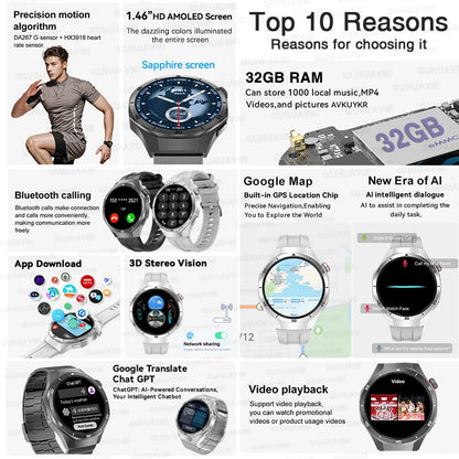 Reloj inteligente HUAWEI DT5 Pro con memoria de 32 GB, música local, llamadas Bluetooth, rastreador GPS, brújula, menú 3D, Bluetooth, para hombres y mujeres (2025)