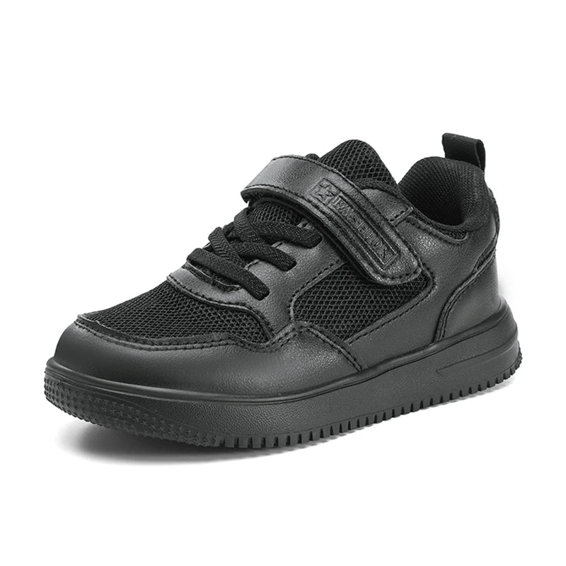 Zapatillas deportivas para niños, zapatos casuales para niños, zapatos planos de cuero negro para caminar para estudiantes, calzado deportivo ligero antideslizante para niñas, calzado de tenis