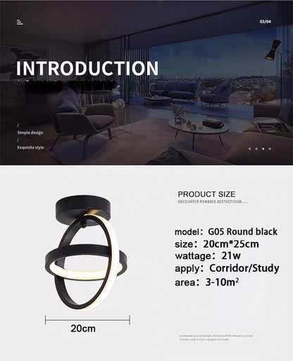Lámpara de techo LED moderna de 2 anillos con diseño creativo. Ideal para interiores: pasillo, balcón, oficina.