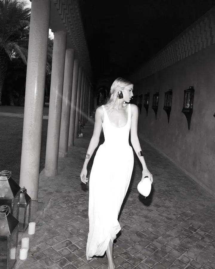 Vestido largo sexy con abertura alta JULISSA MO para mujer, negro, sin mangas, de talle alto, ideal para otoño, elegante y ajustado, perfecto para fiestas y discotecas (2024)