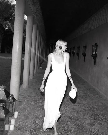 Vestido largo sexy con abertura alta JULISSA MO para mujer, negro, sin mangas, de talle alto, ideal para otoño, elegante y ajustado, perfecto para fiestas y discotecas (2024)