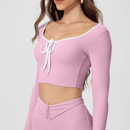 Conjunto de yoga para mujer: camiseta de manga larga, ropa deportiva, top corto, leggings de cintura alta y conjunto deportivo.