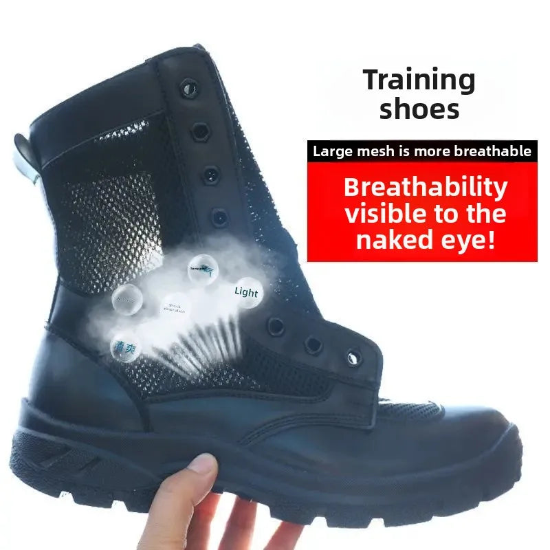 Botas Martin finas de verano para hombre, botas de trabajo de malla transpirable de caña alta, zapatos de seguridad para escalada de montaña, ligeras y cómodas