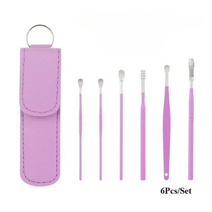 Kit de limpieza de oídos de 6 piezas, removedor de cerumen, cureta, cuchara, herramienta de extracción para bebés y adultos.