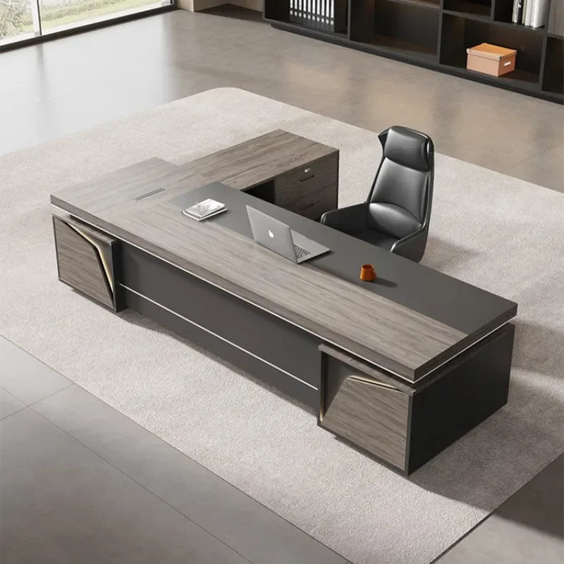 Organizador de escritorio de oficina vintage de lujo ligero en forma de L, escritorios de computadora de madera oscura de mediados de siglo, muebles de oficina Work Art Bureau Meuble