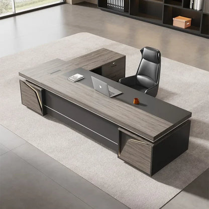 Organizador de escritorio de oficina vintage de lujo ligero en forma de L, escritorios de computadora de madera oscura de mediados de siglo, muebles de oficina Work Art Bureau Meuble