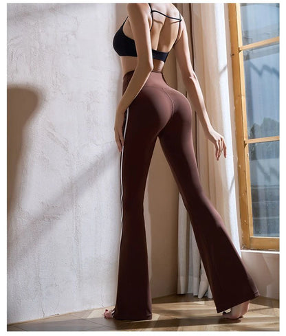 Women Yoga Flare Leggings Fitness Push Up High Waist Wide Leg Workout Pants Gym Elastic Tights Exercise Sport Pant Bell Bottomed