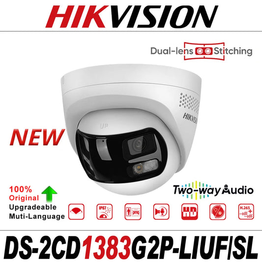 Cámara IP tipo torreta fija Hikvision DS-2CD1383G2P-LIUF/SL de 8 MP con doble lente, gran angular, inteligente, híbrida y ligera, con disuasión activa.