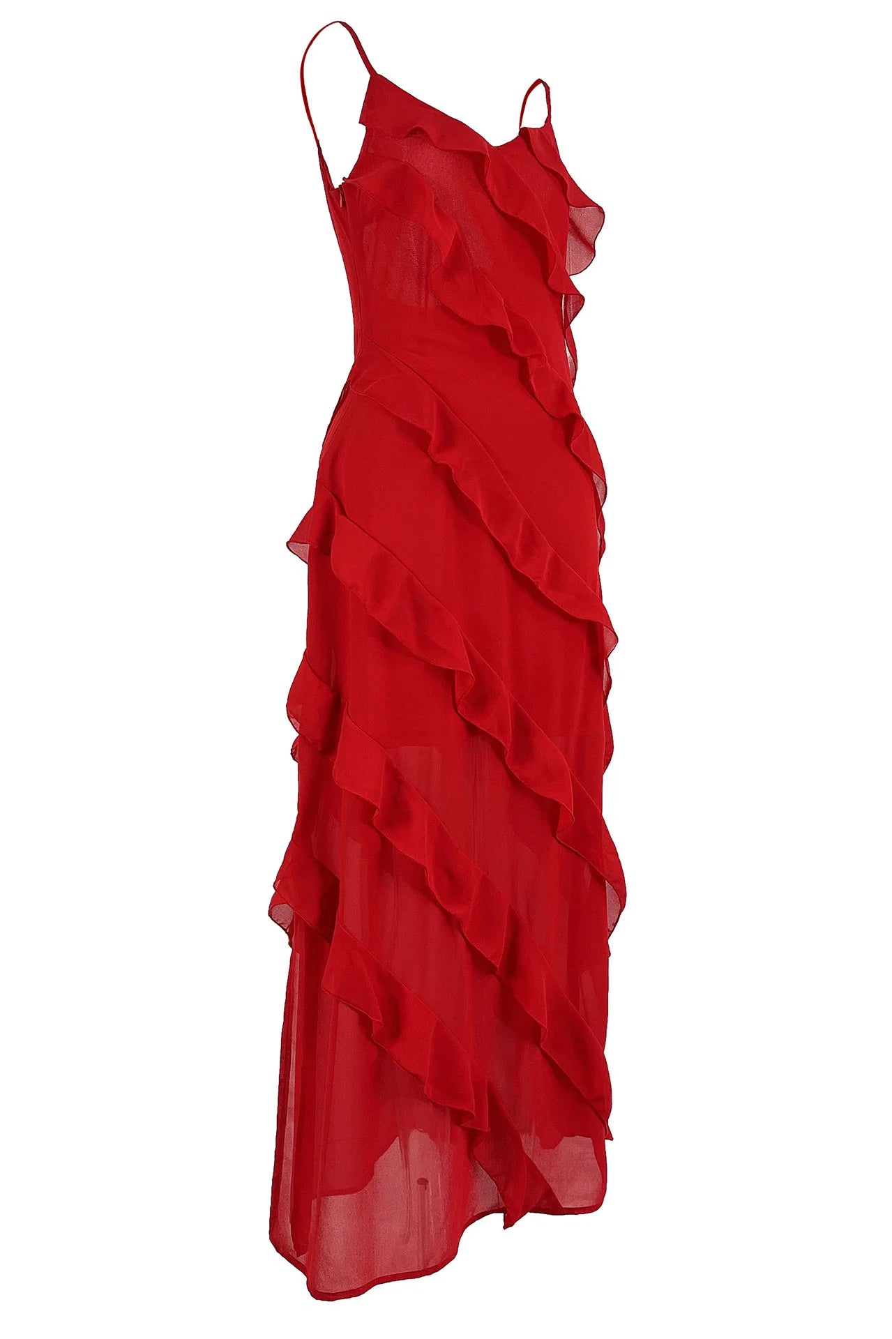Vestido largo de gasa con volantes para mujer, estilo maxi, con espalda descubierta y abertura, ideal para fiestas de graduación, bodas y eventos de verano. Vestido largo y elegante.