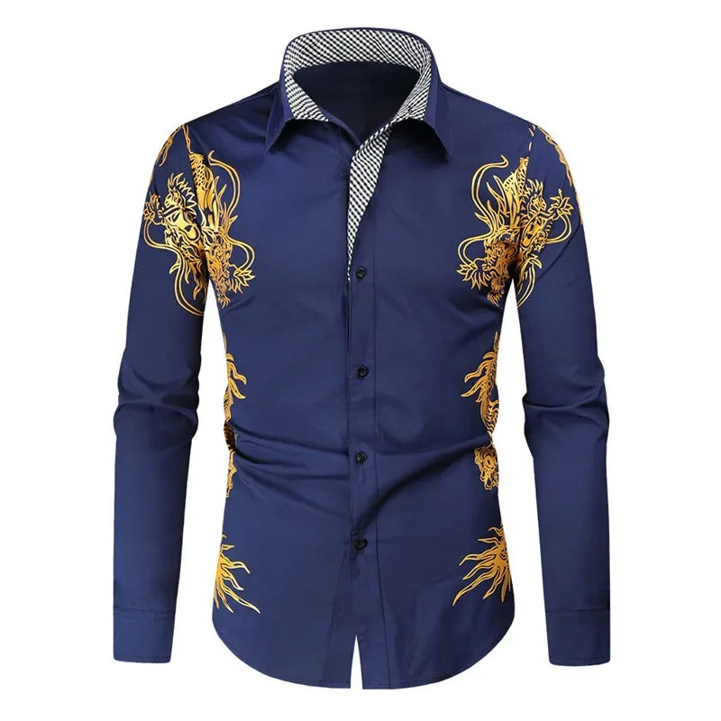 2025 men's long sleeved shirt printed shirt fashionable new style casual high-quality elegant men's top clothing