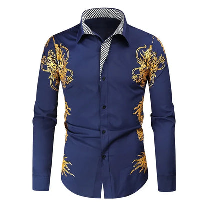 2025 men's long sleeved shirt printed shirt fashionable new style casual high-quality elegant men's top clothing