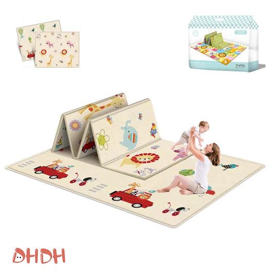 Alfombra plegable de doble cara para niños, tapete de juegos con dibujos animados para bebés, alfombra educativa para actividades para bebés, impermeable y fácil de guardar.