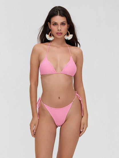 Nuevo conjunto de bikini de verano para mujer, estampado de cuadros, sujetador halter y tanga de talle bajo, 2 piezas, talla S/M