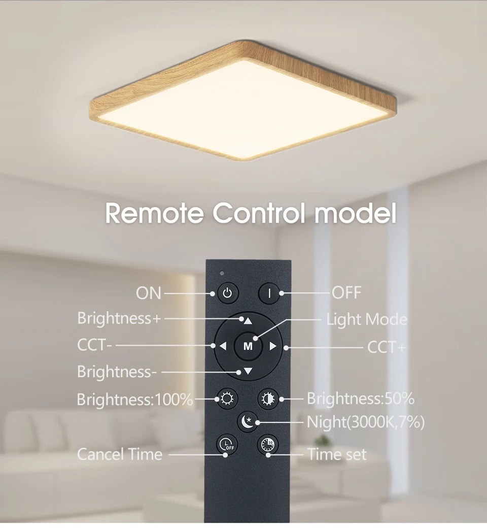 Lámpara de techo LED inteligente MARPOU Tuya con diseño de madera, control por voz mediante aplicación Alexa/Google y mando a distancia. Lámpara de techo cuadrada para salón.