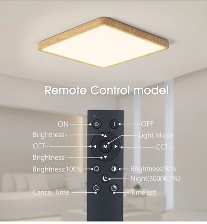 Lámpara de techo LED inteligente MARPOU Tuya con diseño de madera, control por voz mediante aplicación Alexa/Google y mando a distancia. Lámpara de techo cuadrada para salón.