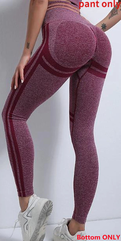 Conjuntos de ropa deportiva de media pieza sin costuras para mujer, conjuntos de gimnasio de manga larga, sujetador deportivo de yoga, leggings push up y mallas deportivas.