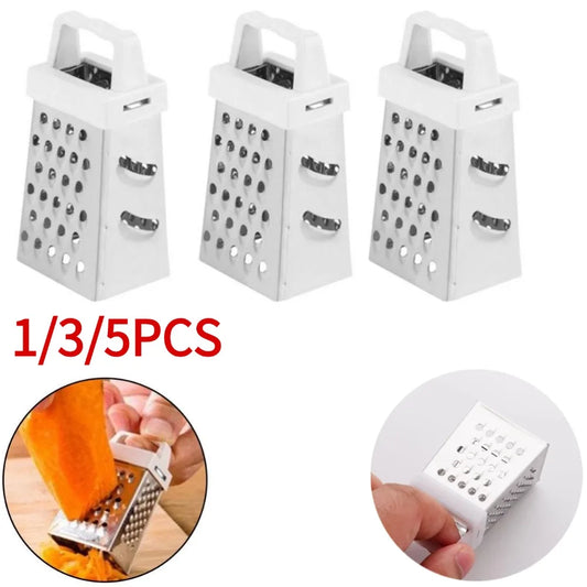 Mini rallador de cuatro lados de acero inoxidable, cortador multiusos de verduras con cuchillas de 4 lados, caja para el hogar, contenedor rallador