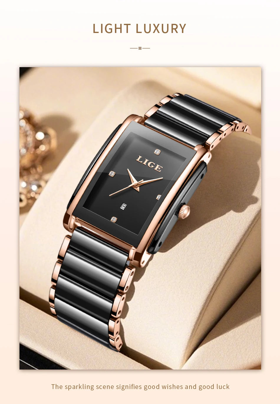 Relojes de mujer LIGE de lujo, elegantes relojes de pulsera de cuarzo de cerámica, impermeables, con fecha, a la moda, regalo para damas, Relojs Mujer + Caja