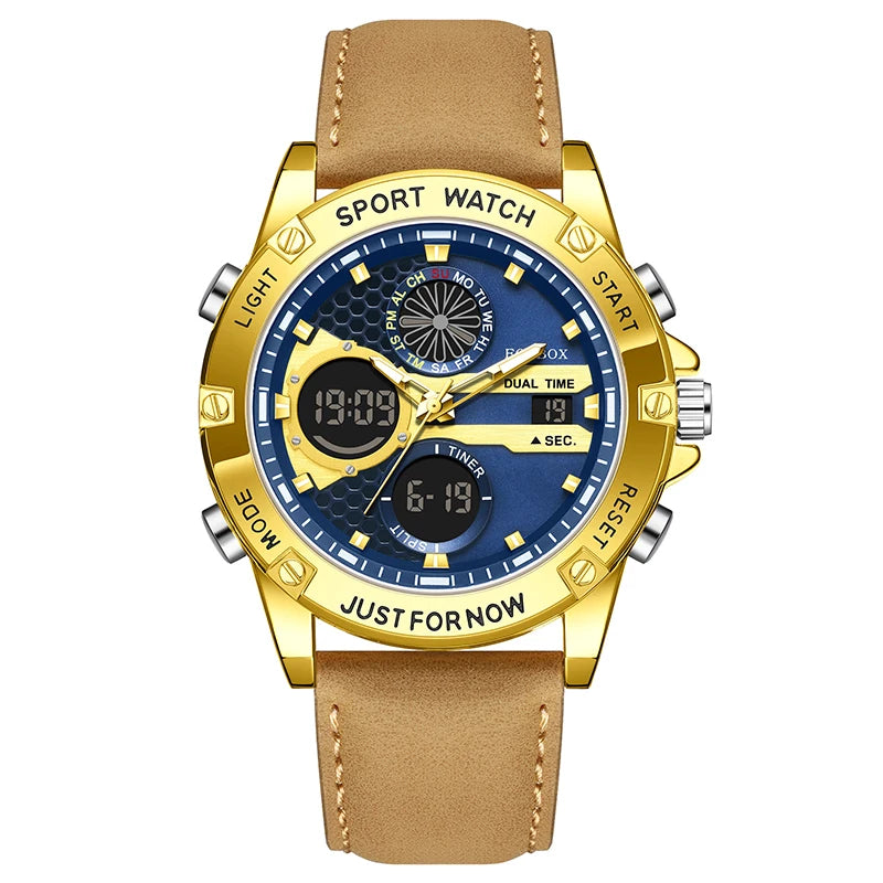 FOXBOX Relojes de lujo de moda para hombre, reloj de pulsera luminoso resistente al agua con fecha y doble horario para hombre, relojes de cuarzo para hombre, relojes masculinos