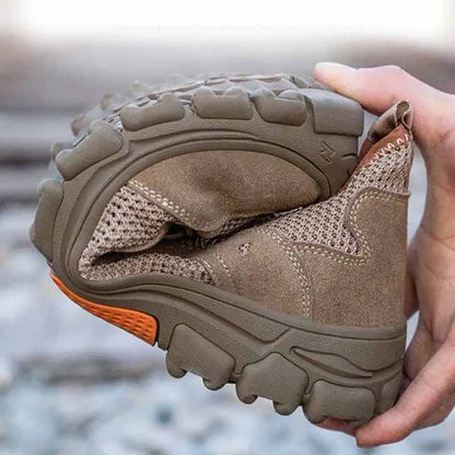 Zapatos de seguridad de piel de vaca, transpirables, para hombre, con puntera de acero, resistentes a impactos, botas de trabajo, indestructibles, zapatillas de trabajo modernas.