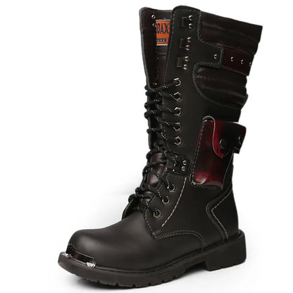 Botas altas de cuero para hombre, estilo motero, de invierno, estilo gótico punk, para hombre, estilo militar informal, para uso exterior.
