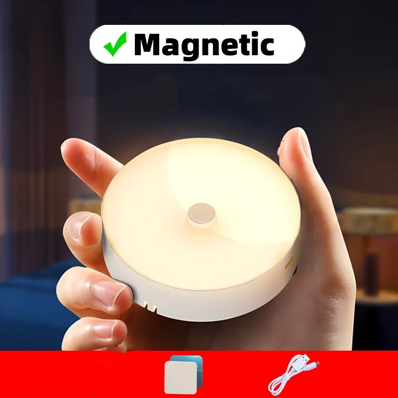 Lámpara de noche LED portátil redonda, recargable por USB, con sensor táctil y sensor de ahorro de energía. Recargable por USB. Ideal para pasillos, habitaciones y dormitorios.