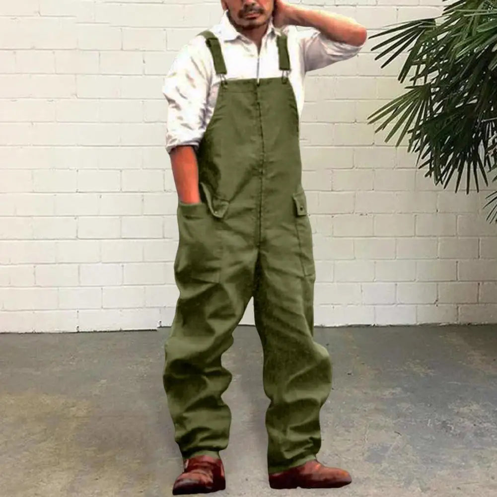 Mono vaquero para hombre, estilo retro informal, con múltiples bolsillos, peto vaquero, pantalón largo con tirantes, estilo urbano.