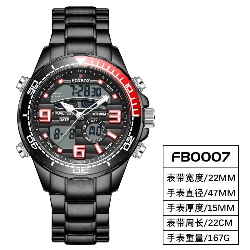 Relojes digitales Foxbox para hombre, reloj de pulsera deportivo de cuarzo de lujo superior, reloj de pulsera de acero militar resistente al agua, reloj de pulsera de cuarzo, reloj para hombre