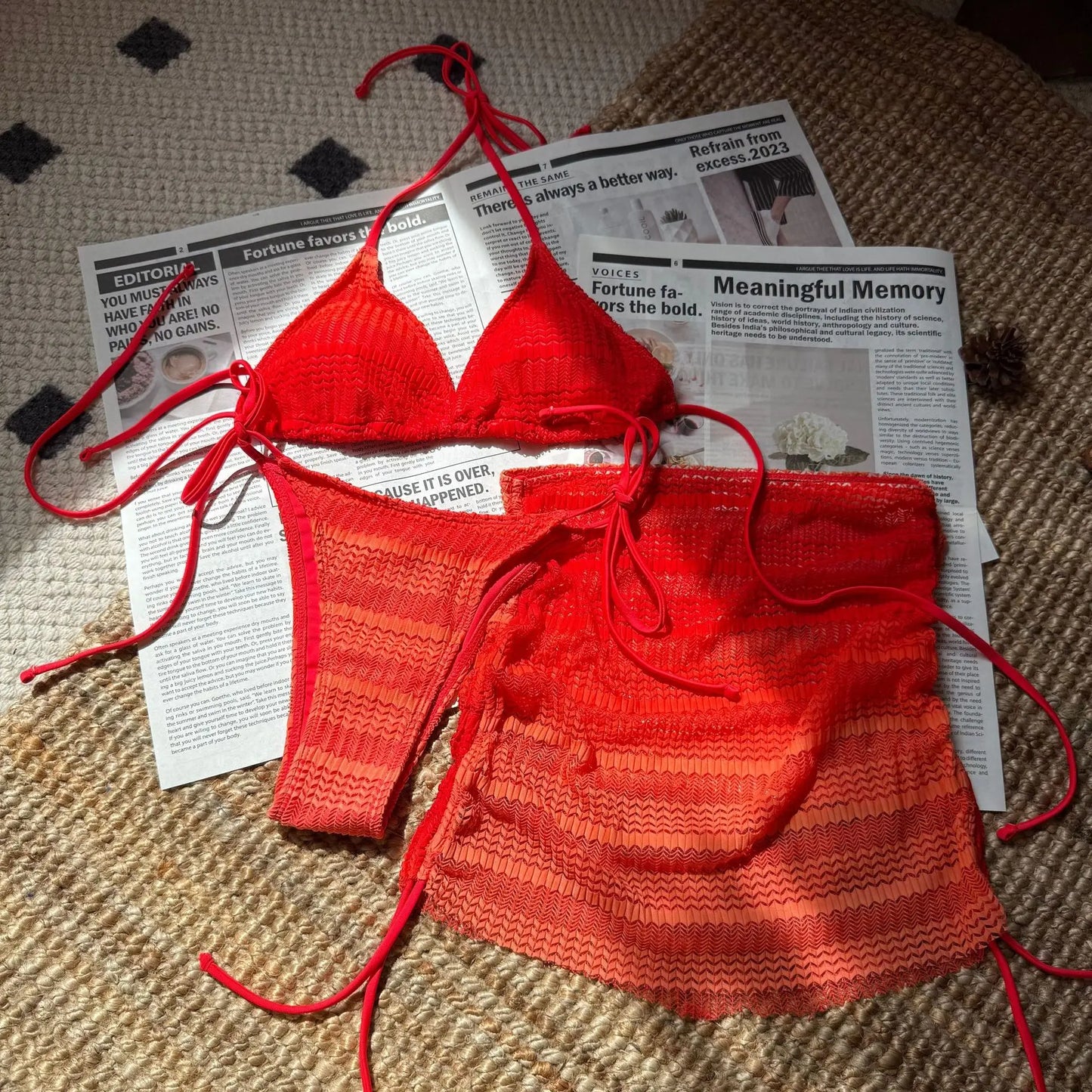 VigoBreviya - Conjunto de bikini de 3 piezas con falda y degradado para mujer, traje de baño sexy con cuello halter, push up, tanga de corte alto atada, 2024