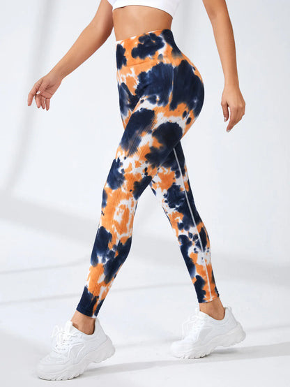 Mallas deportivas teñidas por goteo sin costuras, blanqueadas, con control de abdomen, efecto push-up, elásticas, para yoga, fitness, gimnasio y running.