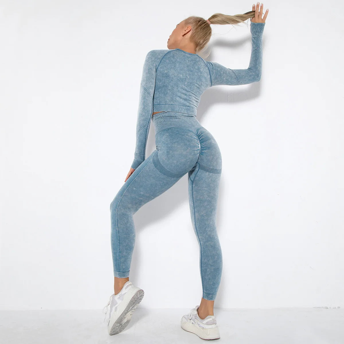 Conjunto de gimnasio con top corto sin costuras para mujer, conjunto de entrenamiento de yoga, ropa deportiva, leggings push up, chándal