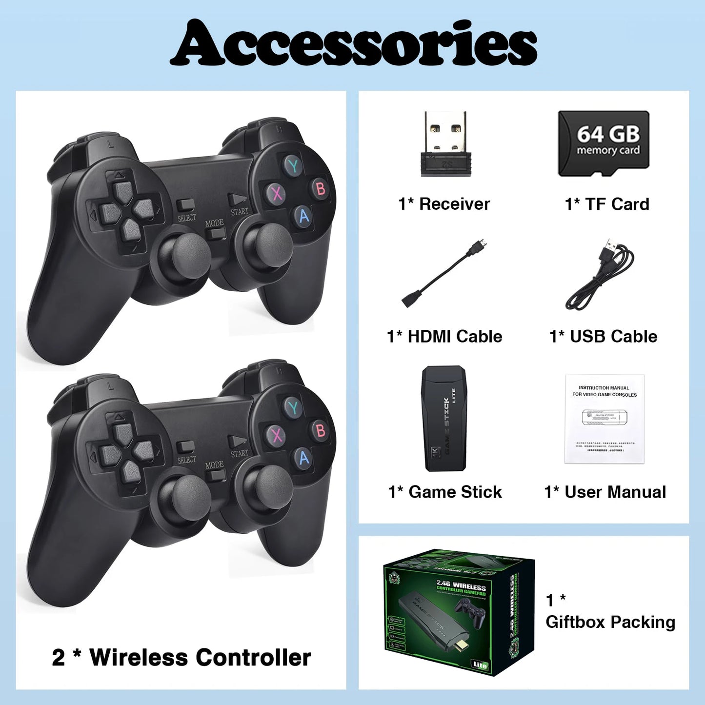 NUEVA consola de videojuegos con más de 20 000 juegos integrados, reproductor de juegos portátil retro, 64 GB, 4K, TV, mando inalámbrico de 2,4 GB