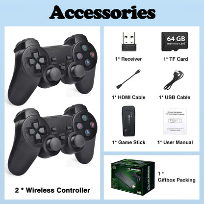 NUEVA consola de videojuegos con más de 20 000 juegos integrados, reproductor de juegos portátil retro, 64 GB, 4K, TV, mando inalámbrico de 2,4 GB