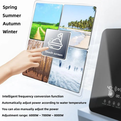 Calentador de agua eléctrico pequeño HYUNDAI con calentamiento rápido e instantáneo, temperatura constante inteligente y pantalla en inglés para ducha o baño.