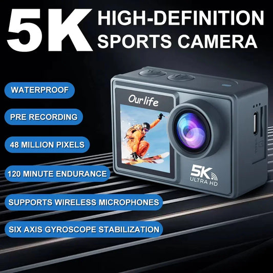 Cámara de acción M40TR 5K con pantalla táctil IPS de 2", zoom 5X, 170°, alcance de 30 m, antivibración, impermeable, control remoto WiFi, deportiva