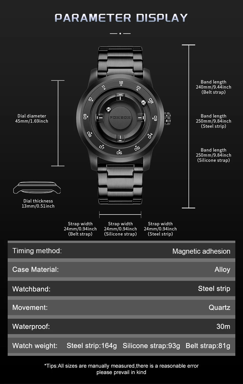 Reloj FOXBOX con diseño de planeta, puntero magnético flotante, rodamiento de bolas libre, creativo, sencillo, resistente al agua, de cuarzo para hombre.