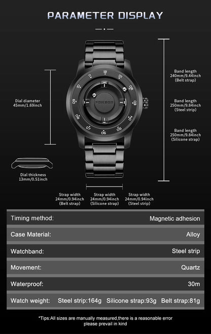 Reloj FOXBOX con diseño de planeta, puntero magnético flotante, rodamiento de bolas libre, creativo, sencillo, resistente al agua, de cuarzo para hombre.